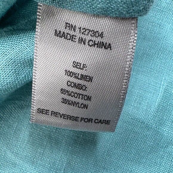 John Mark Crotchet Pocket Linen Button Up Shirt Blue Green - Picture 4 of 8